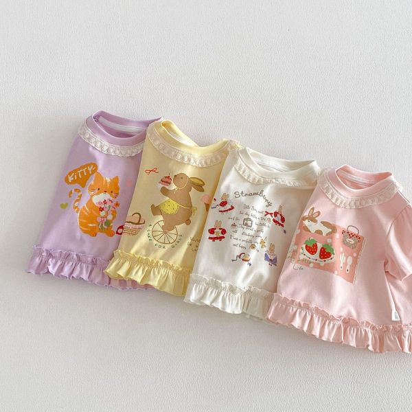 可愛印花蕾絲領口花邊上衣 