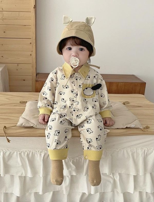 狗狗翻領梭織綿連身裝 