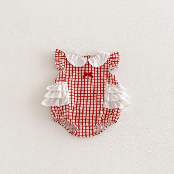 宮廷風娃娃領格紋腰封包屁衣 