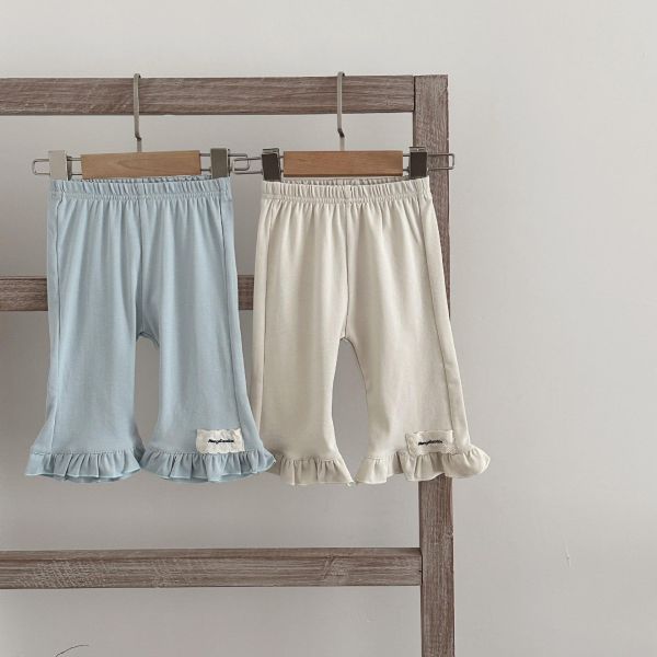 木耳卷邊素色彈力喇叭褲 