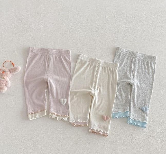 撞色木耳捲邊愛心透氣長褲 