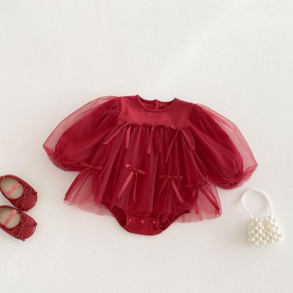 網紗蝴蝶結後開釦包屁衣 