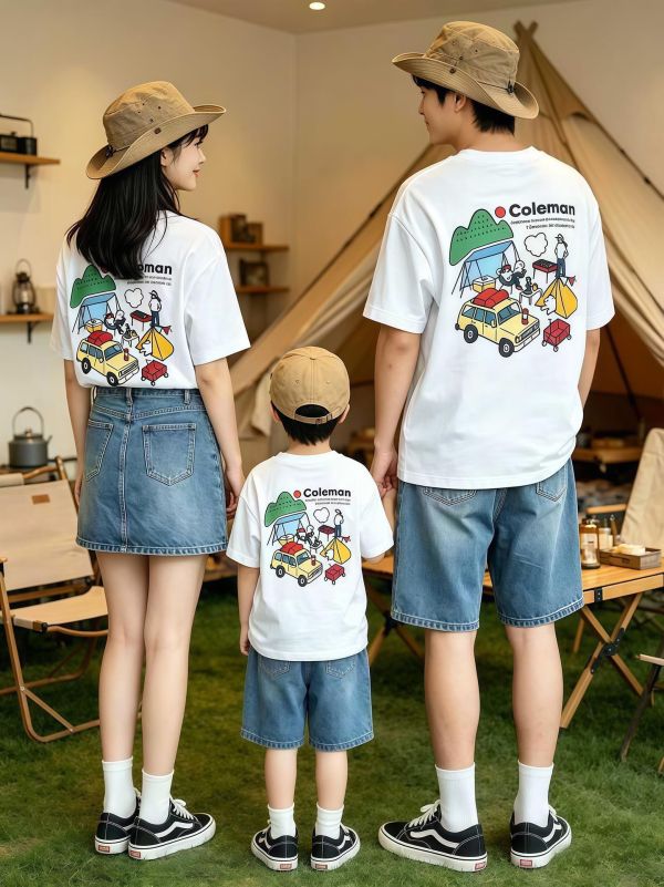 親子裝露營狗狗插畫T恤上衣(2色) 