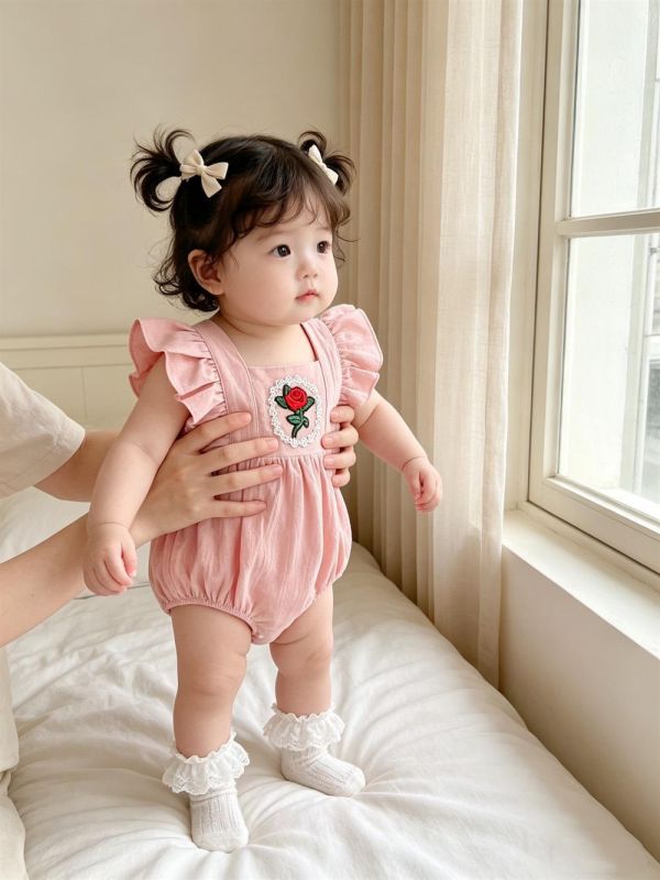 公主玫瑰小花刺繡包屁衣(2色) 