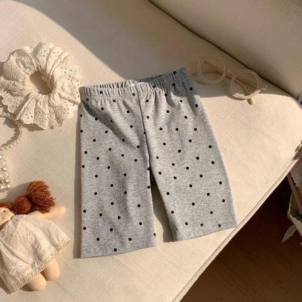 素色點點/豹紋彈力五分騎行短褲 