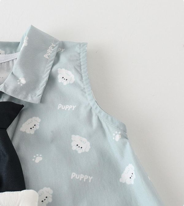 可愛狗狗印花領帶翻領連身裝 
