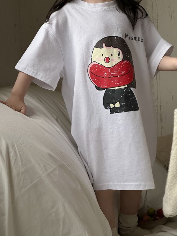 可愛搞怪女孩長版連身裙 