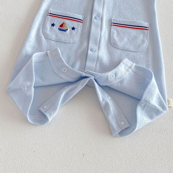 海軍風翻領素色雙口袋連身裝 