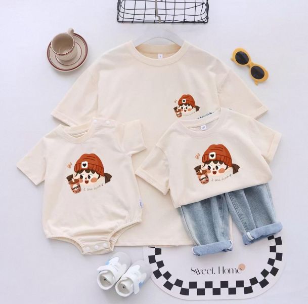 親子裝男孩女孩印花包屁衣/T恤上衣 