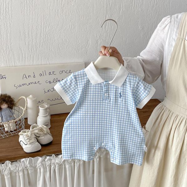 撞色翻領格紋連身裝 