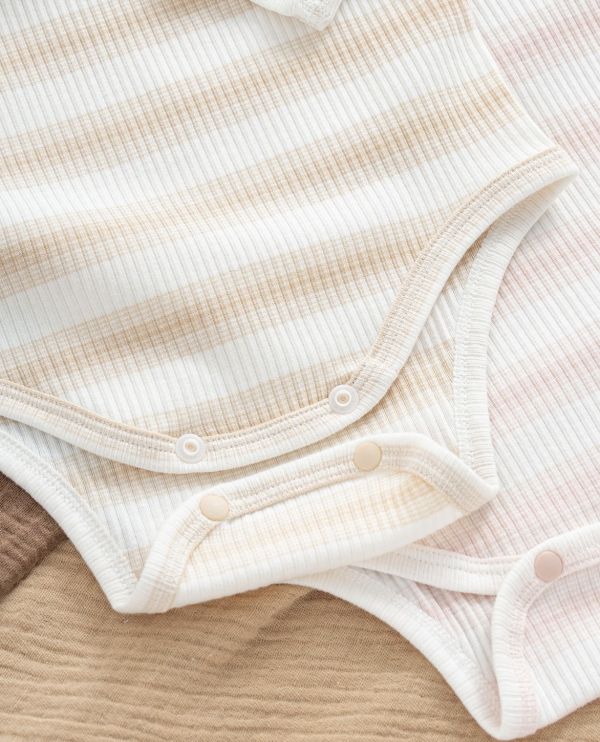 新生兒螺紋條紋開釦四季包屁衣 