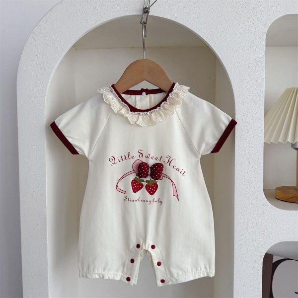 蕾絲領草莓花蝴蝶結連身裝 