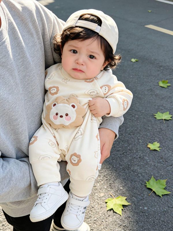 立體娃娃滿印印花拼接連身裝 