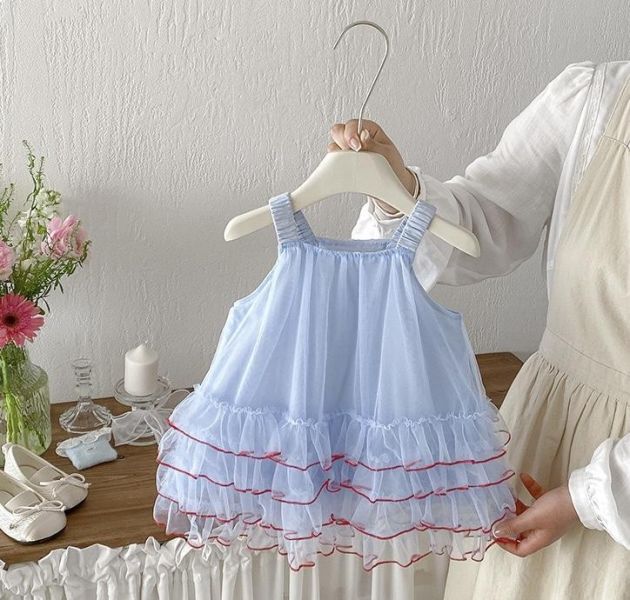 氣質甜美背帶網紗蛋糕連身裙 