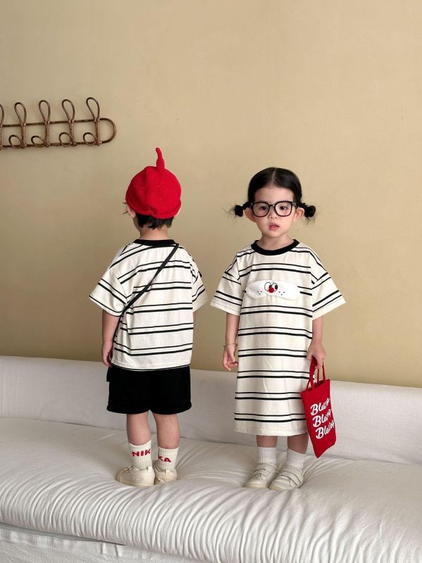 男女童條紋連身洋裝/套裝 