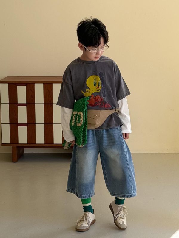 可愛刷舊崔弟印花寬鬆上衣 