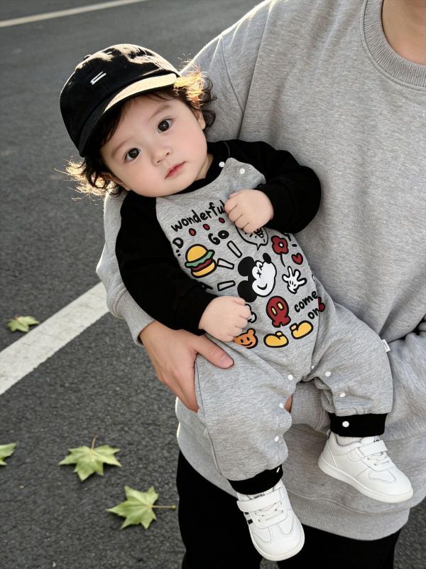 可愛塗鴉米奇卡通拼袖連身裝 