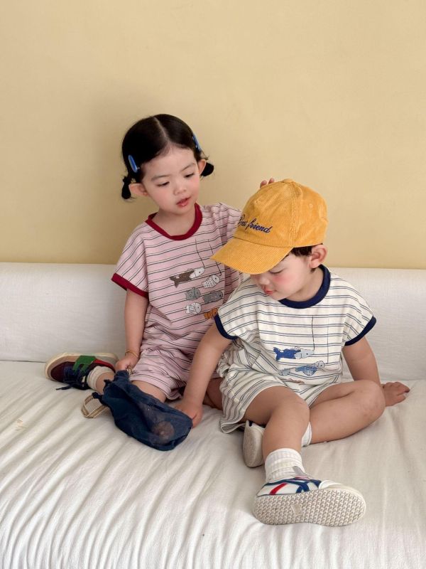 可愛釣魚條紋兩件式套裝 