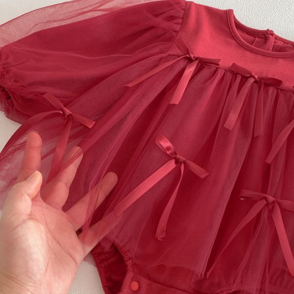 網紗蝴蝶結後開釦包屁衣 