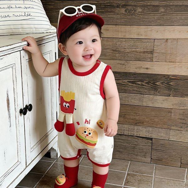 薯條/西瓜/森林熊撞色壓邊連身裝(3色) 