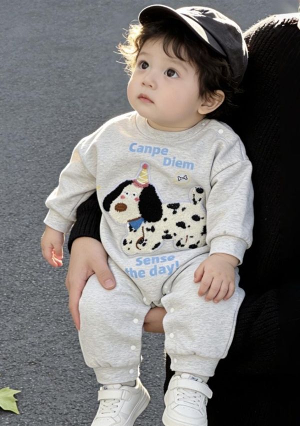 立體生日帽狗狗布標連身裝 