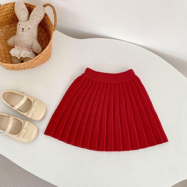 百搭素色針織百褶裙 