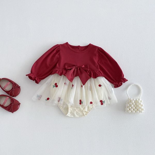 假兩件大蝴蝶結櫻桃包屁裙 