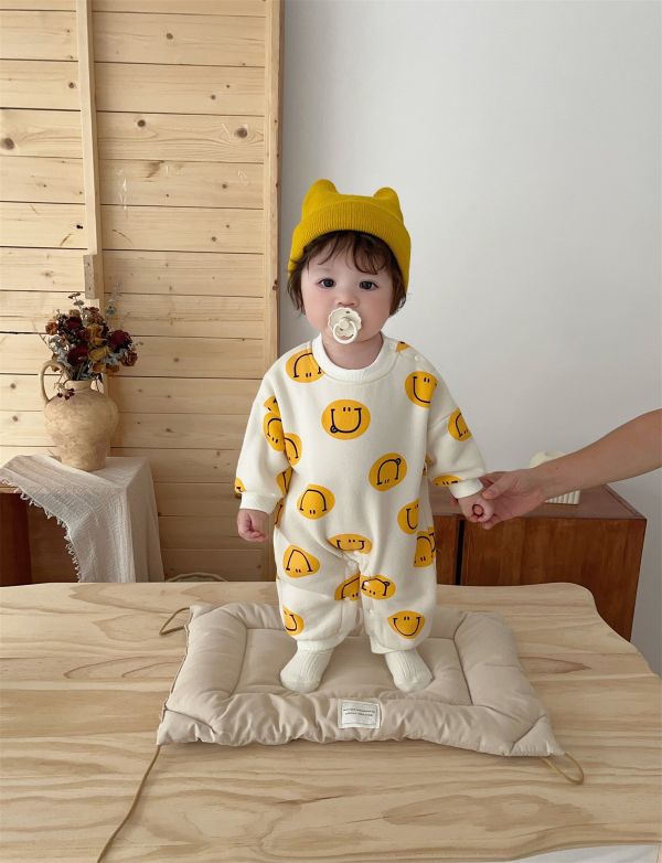 『現貨80cm』滿版可愛笑臉加厚連身裝 