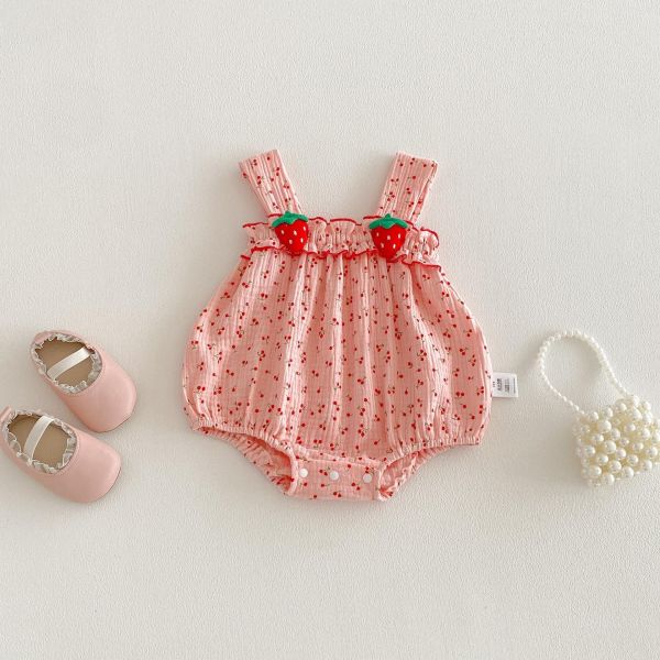 可愛粉系草莓櫻桃背帶包屁衣 