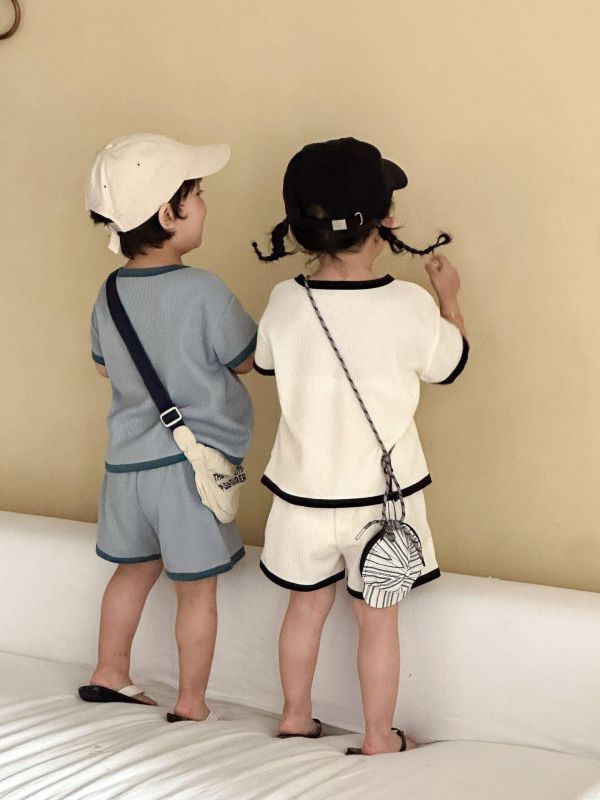 華夫格字母印花休閒兩件式套裝 