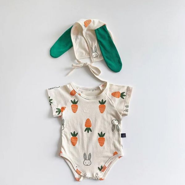 棉質兔子/小熊印花彈力包屁衣(含帽) 