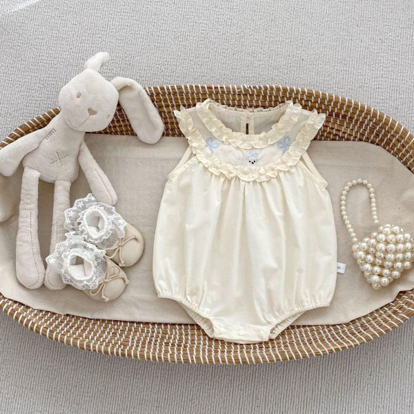 花領口兔子刺繡削肩包屁衣 