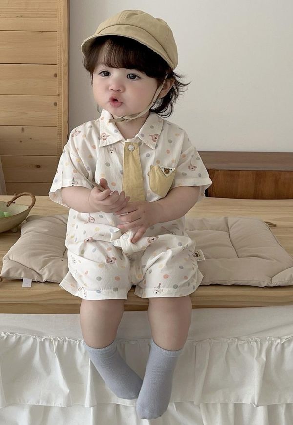 生日狗狗點點可拆式領帶襯衫連身裝 