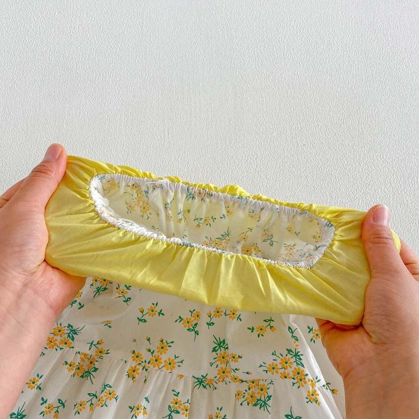 春夏亮眼黃田園碎花包屁衣+帽 