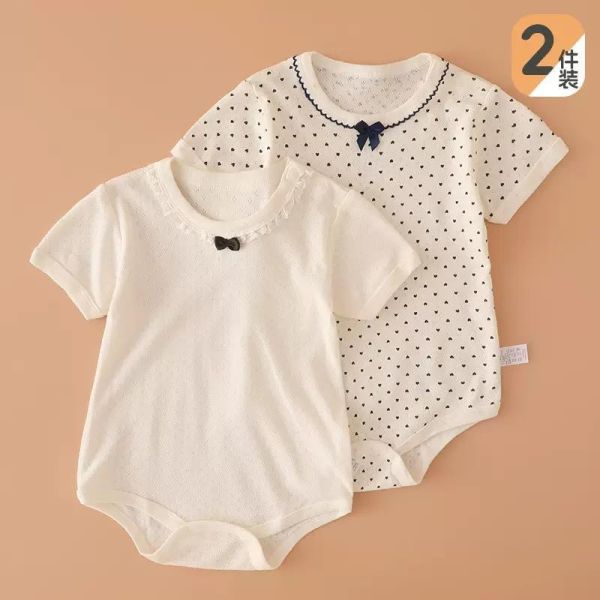 兩件組-女寶點點蝴蝶結微孔透氣包屁衣 
