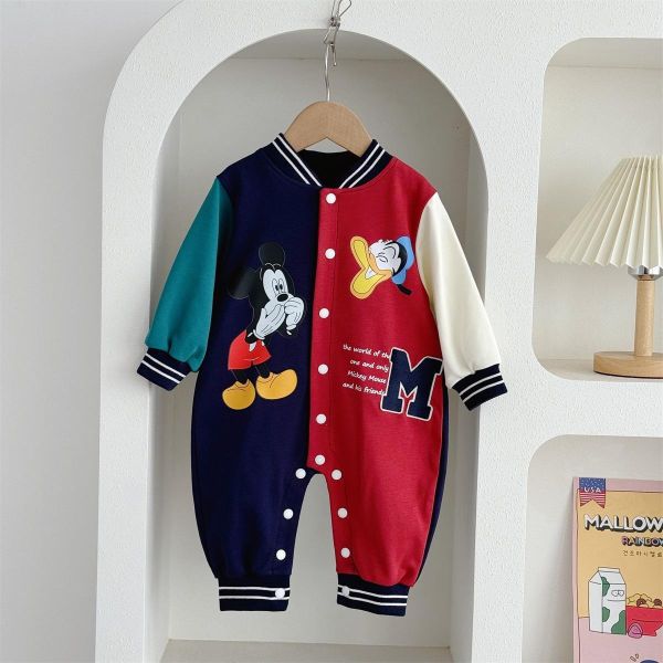 米奇唐老鴨亮眼撞色開釦連身裝 