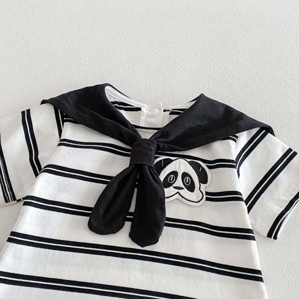 貓熊條紋披肩翻領連身裝 