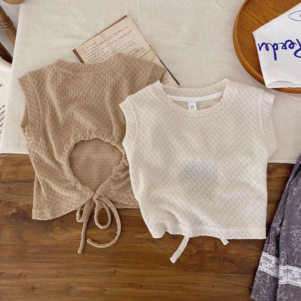 微露背綁繩透膚素色背心 