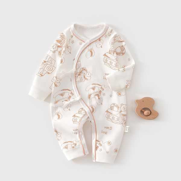 新生兒純棉雙層側開綁肚連身裝 