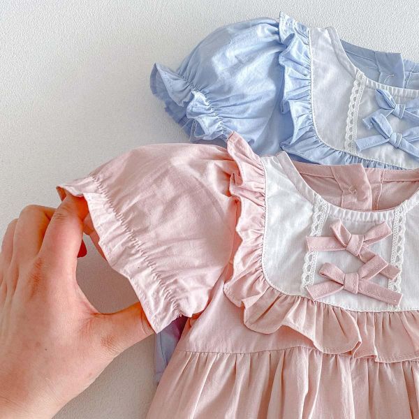 方領荷葉蝴蝶結澎袖包屁衣 