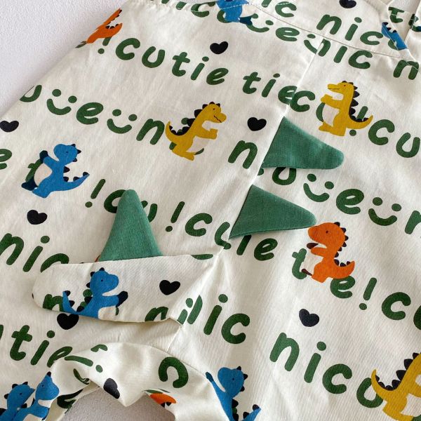 口袋背心+滿版字母恐龍吊帶褲套裝 