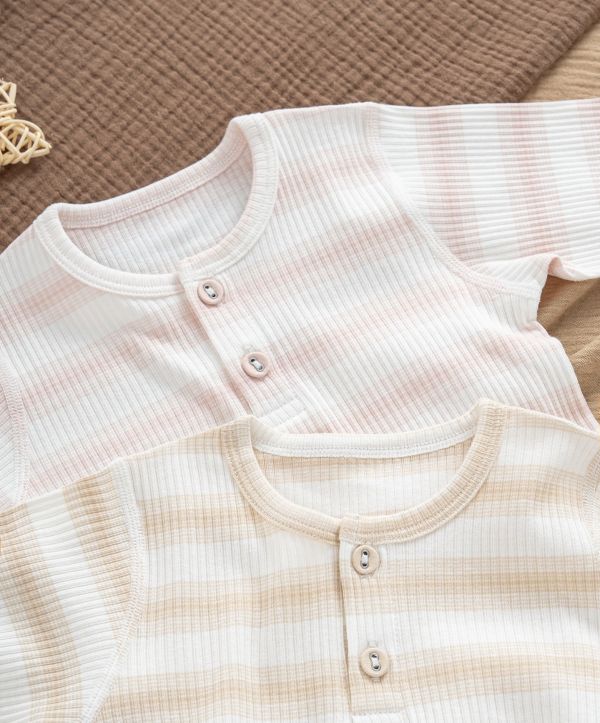 新生兒螺紋條紋開釦四季包屁衣 