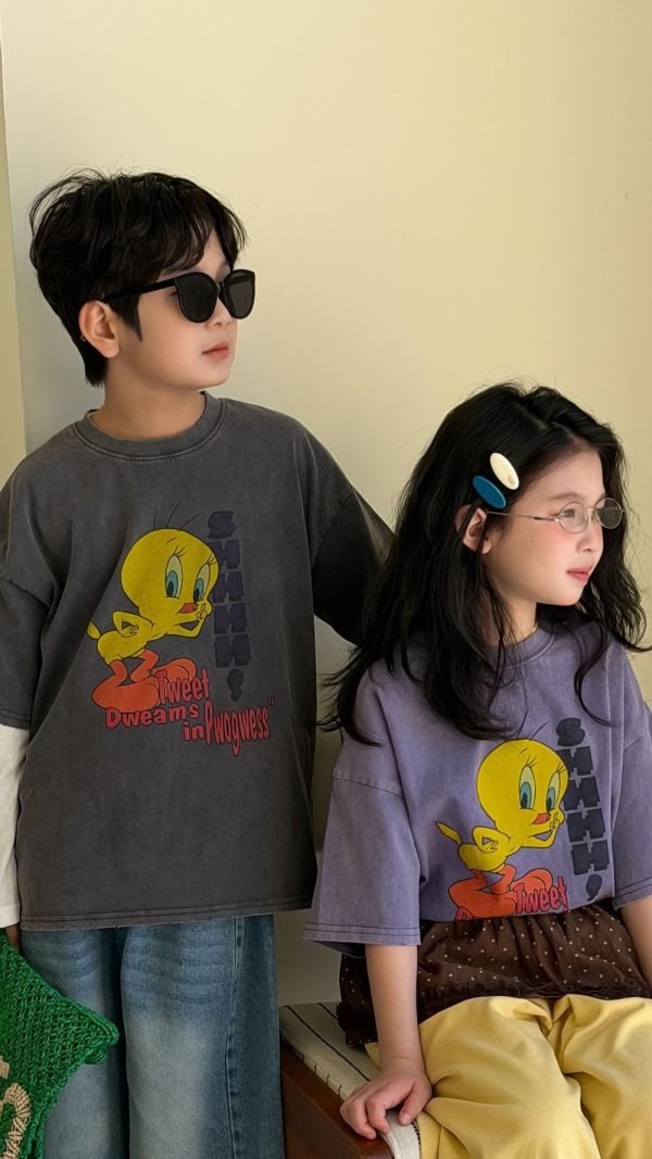 可愛刷舊崔弟印花寬鬆上衣 