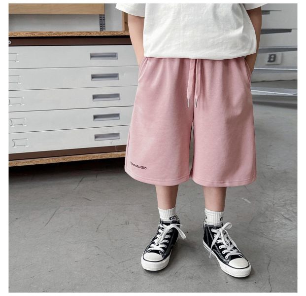 字母印花素色抽繩寬鬆短褲 