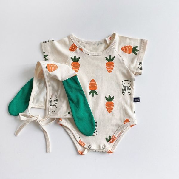 棉質兔子/小熊印花彈力包屁衣(含帽) 