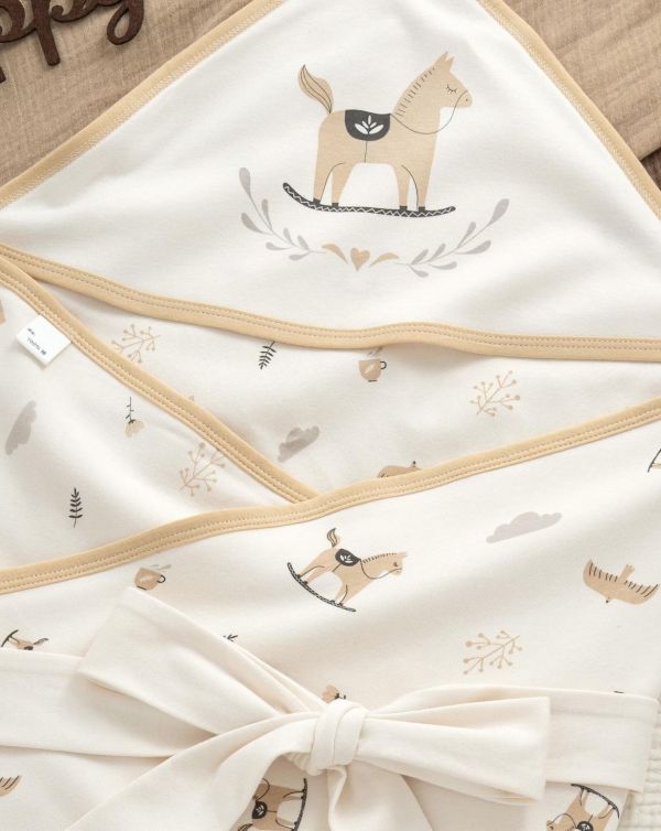 新生兒搖搖馬質感外出包巾/蓋毯/被被 