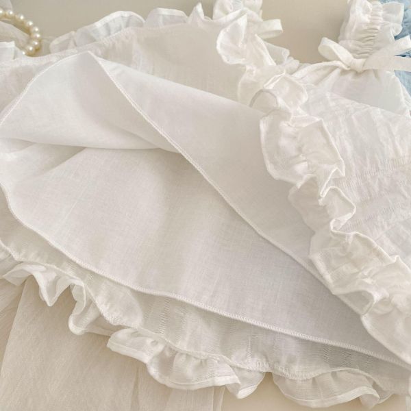 甜美蝴蝶結背帶澎澎上衣 