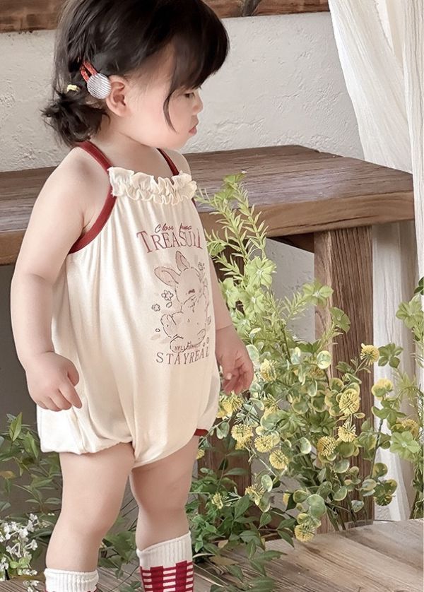 小蕾絲布兔子印花細肩包屁衣 