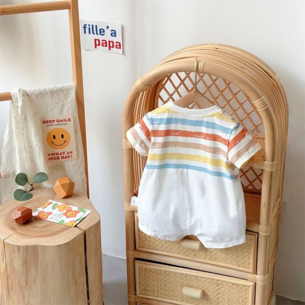 假兩件條紋上衣番茄吊帶褲 