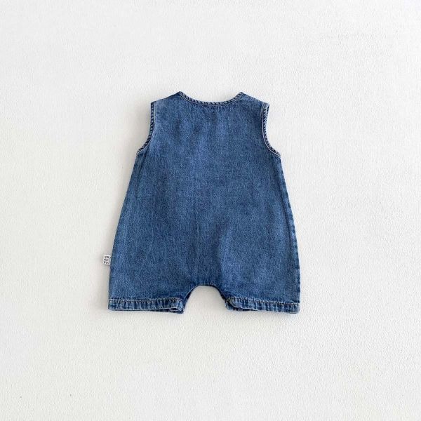 小熊布偶單口袋牛仔連身裝 